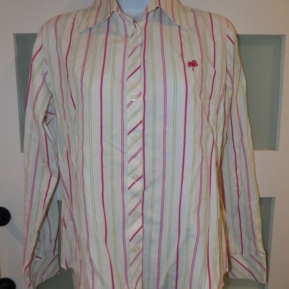 LILLY PULITZER Button Down Striped White Multi Cotton Blouse Size 8 Women's EUC - Picture 2 of 3
